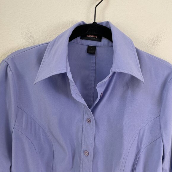 Express Womens 4 Purple Fitted Stretch Button Up Dress Shirt Long Sleeve Blouse - Picture 2 of 7